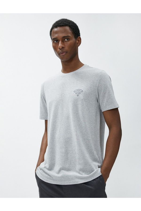 Koton Koton Embroidered Detailed T-Shirts, Textured Crew Neck Short Sleeves.