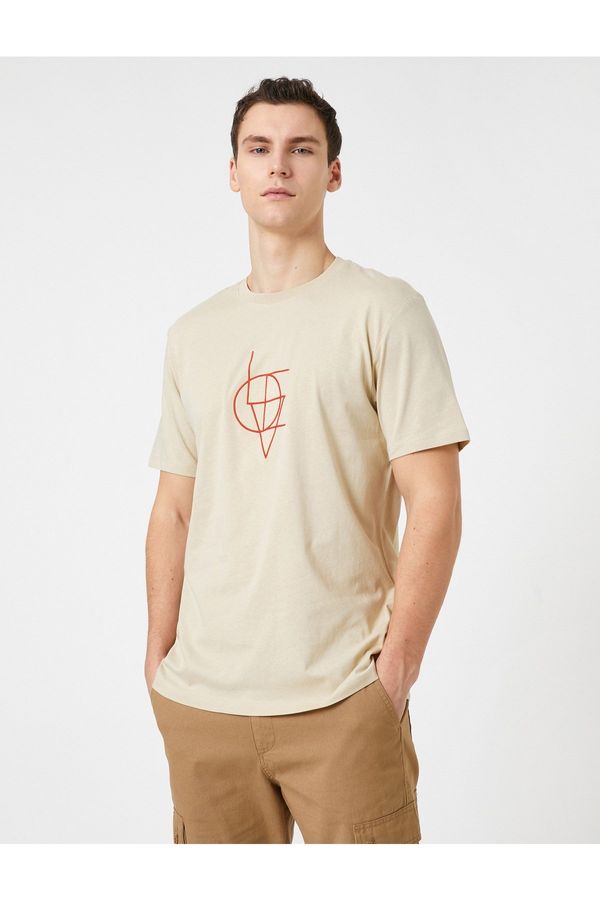 Koton Koton Embroidered Geometric T-Shirt, Crew Neck Short Sleeved