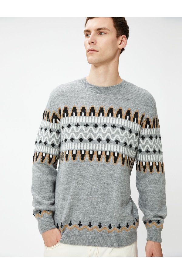 Koton Koton Ethnic Patterned Knitwear Sweater Crew Neck Long Sleeve