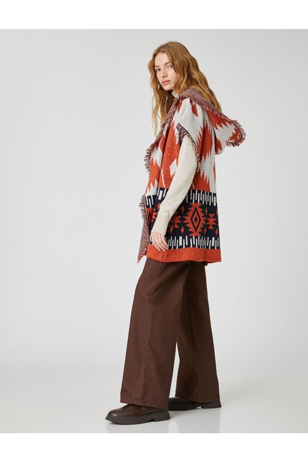 Koton Koton Ethnic Patterned Poncho with Tassel Detail and Comfortable Cut.