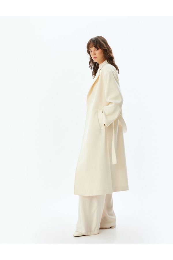 Koton Koton Extra Long Cashmere Coat with Belt Detail and Pockets
