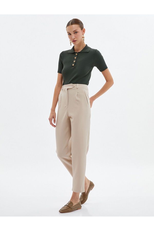 Koton Koton Fabric Trousers High Waist Pleat Detailed Buttoned Zipper