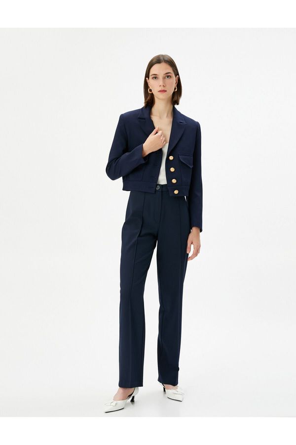 Koton Koton Fabric Trousers Straight Leg Ribbed Buttoned Normal Waist