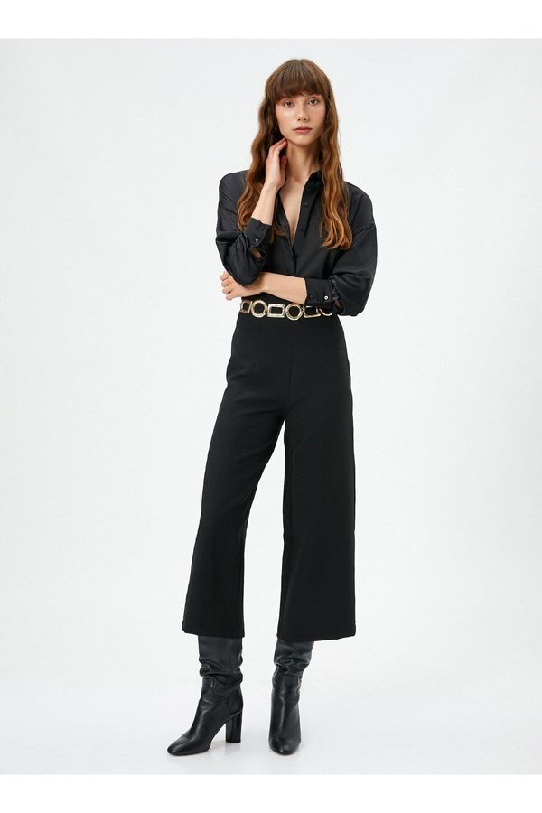 Koton Koton Fabric Trousers Wide Crop Leg High Waist Zipper