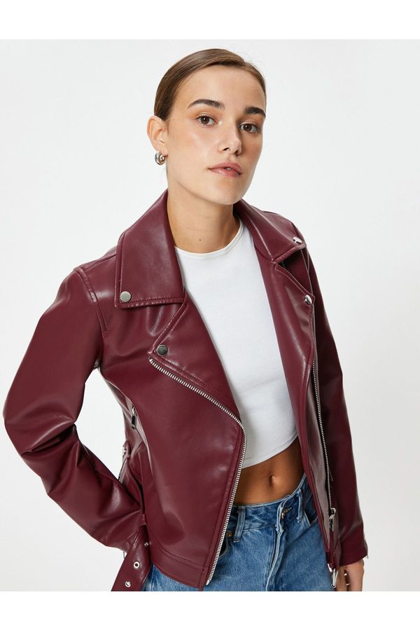 Koton Koton Faux Leather Jacket Zipper Double Breasted With Pocket