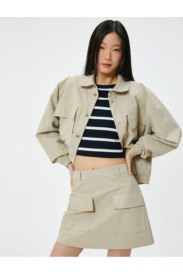Koton Koton Faux Leather Mini Skirt With Flap Double Pocket Detail A-Line
