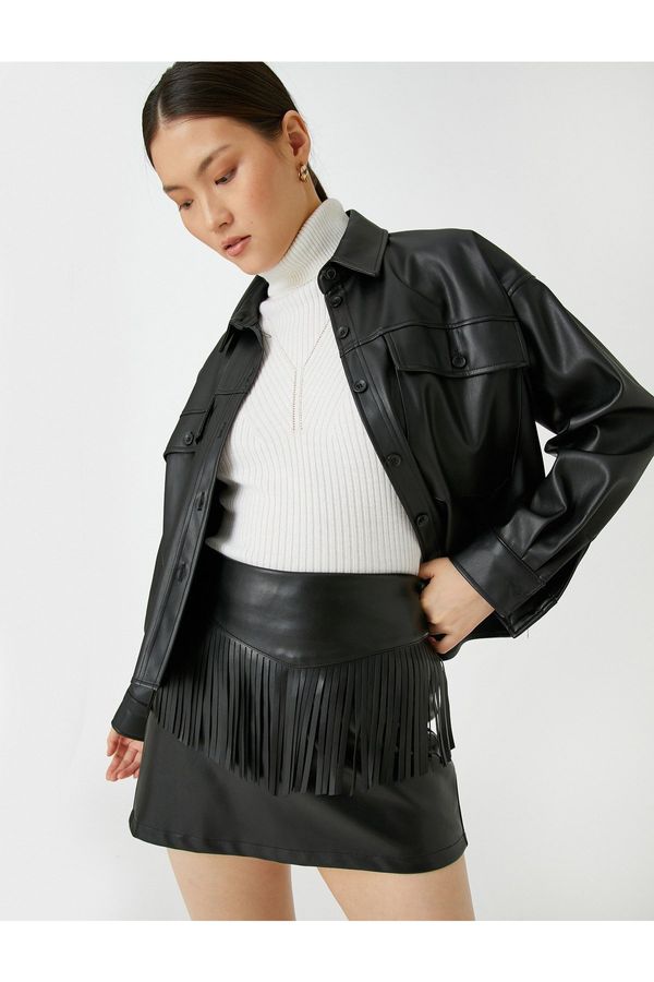 Koton Koton Faux Leather Mini Skirt with Tassel Detail