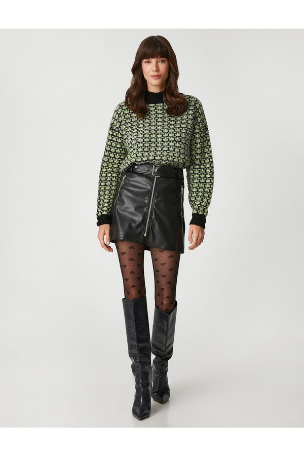 Koton Koton Faux Leather Zippered Belt Mini Skirt