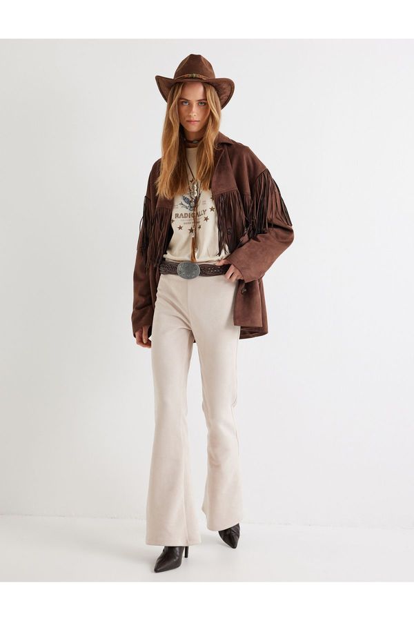 Koton Koton Faux Suede Trousers Bell Bottom