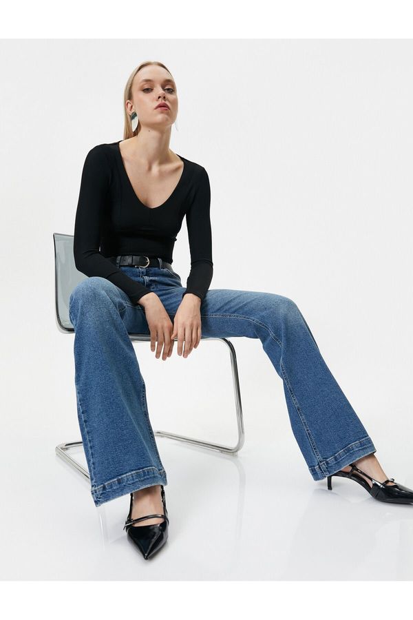 Koton Koton Flared Leg Jeans Slim Fit Standard Waist Flexible Cotton Pocket - Victoria Jean