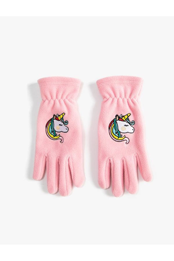 Koton Koton Fleece Gloves Unicorn Embroidered