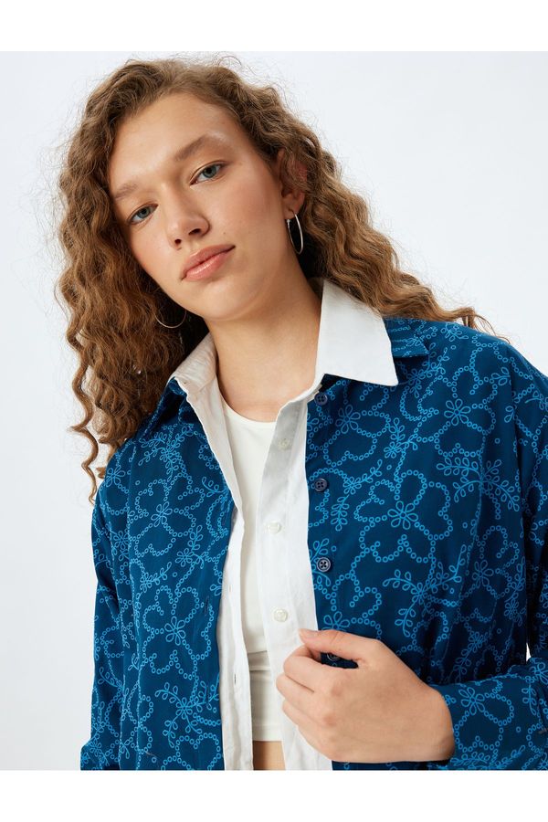 Koton Koton Floral Classic Collar Long Sleeve Button up Poplin Shirt