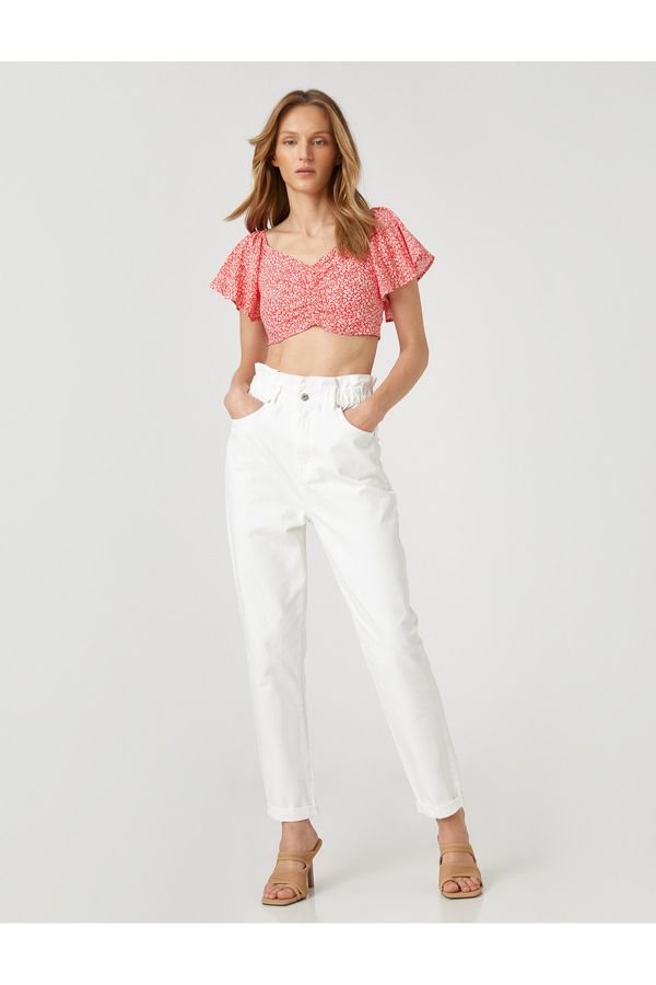 Koton Koton Floral Crop Blouse with Ruffle Detailed Sleeves with Ruffles.