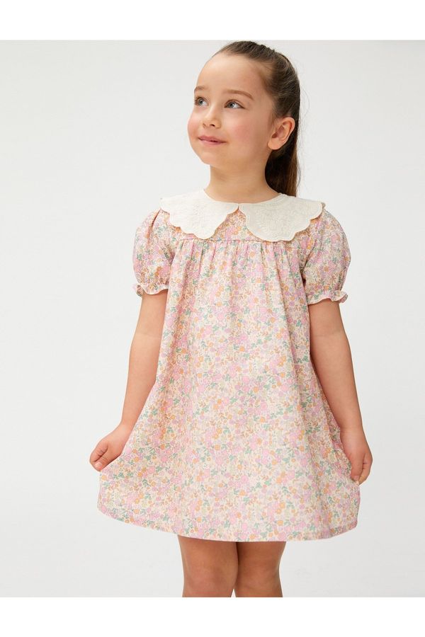 Koton Koton Floral Dress, Wide Baby Collar Short Sleeve, Cotton