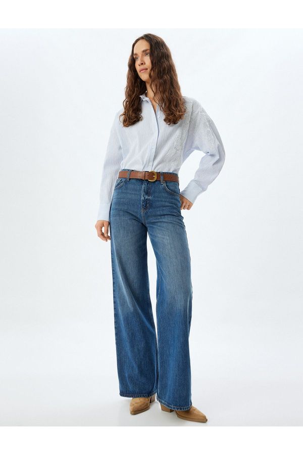 Koton Koton Floral Embroidered Detailed Shirt Comfortable Fit Long Sleeve