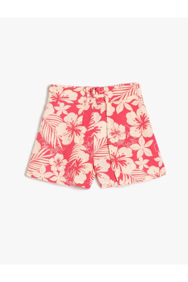 Koton Koton Floral Linen Shorts with Elastic Waist.