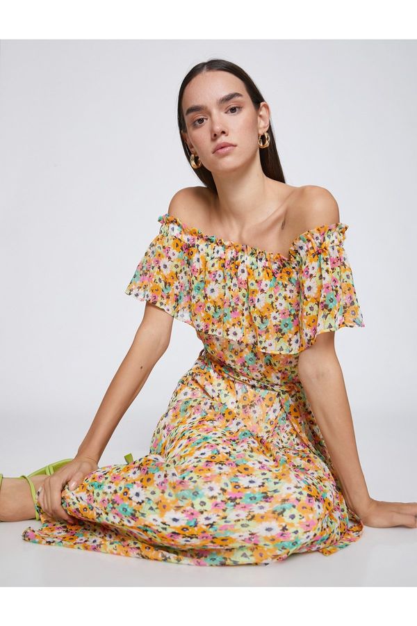 Koton Koton Floral Long Dress With Open Shoulders