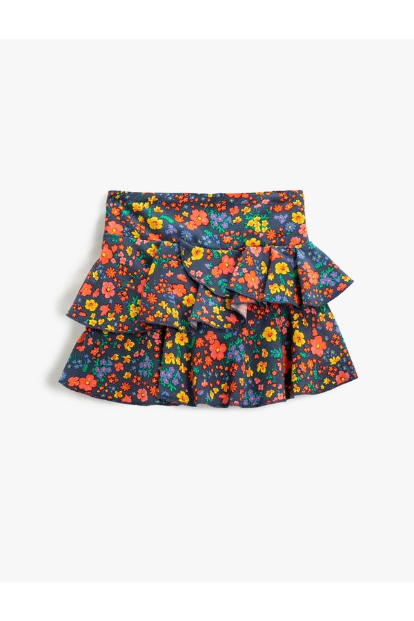 Koton Koton Floral Mini Skirt with Ruffle Tiered Elastic Waist.