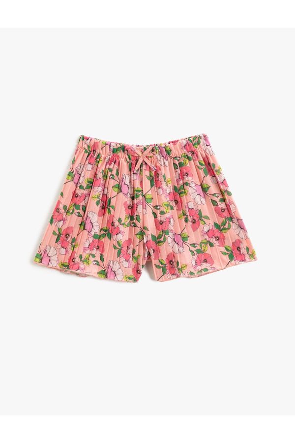 Koton Koton Floral Pleated Shorts with Bow Detail Elastic Waist.