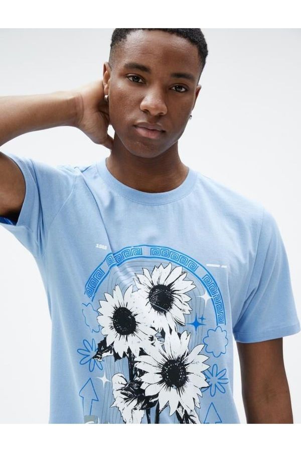 Koton Koton Floral Print T-Shirt, Crew Neck, Slim Fit Cotton.