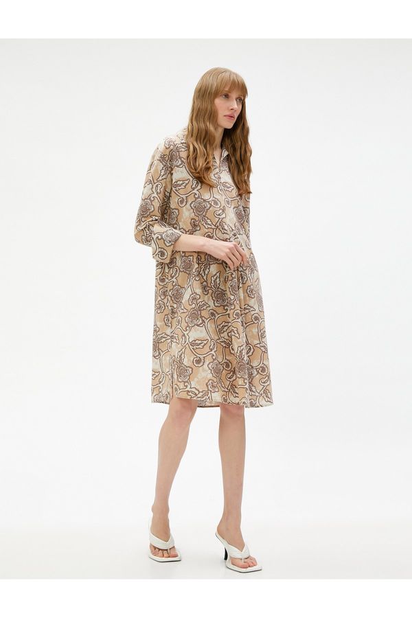 Koton Koton Floral Short Dress Polo Neck Long Sleeve