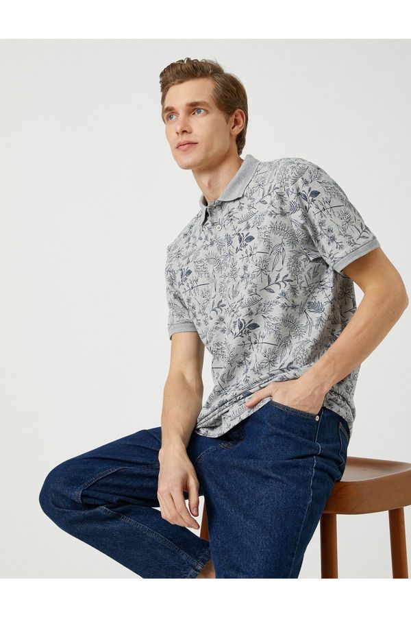 Koton Koton Floral Slim-fit Polo T-Shirt, Short Sleeves with Buttons.