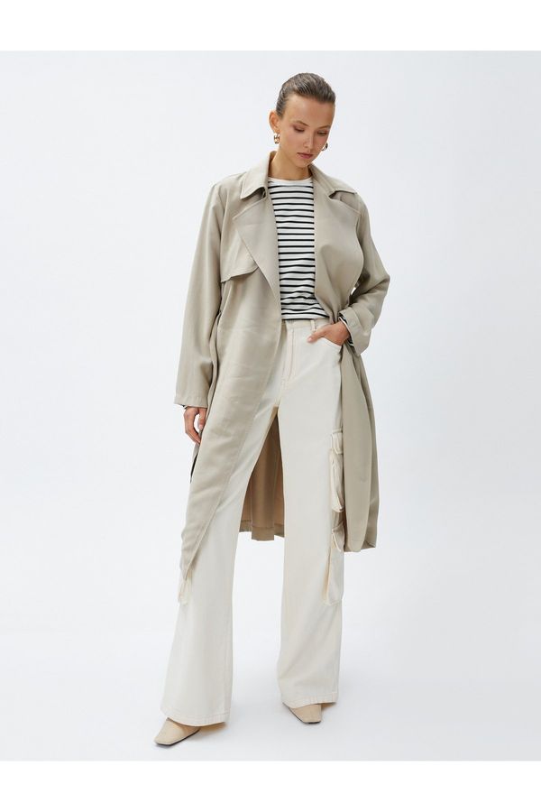 Koton Koton Flowy Double Breasted Trench Coat With Belt