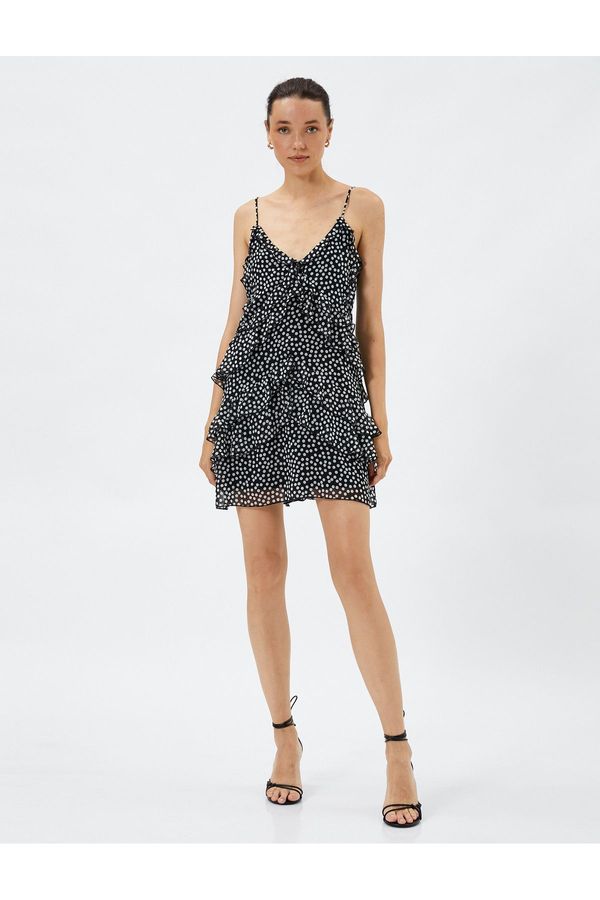 Koton Koton Frilly Polka Dot Dress Chiffon Mini Thin Straps V Neck Lined