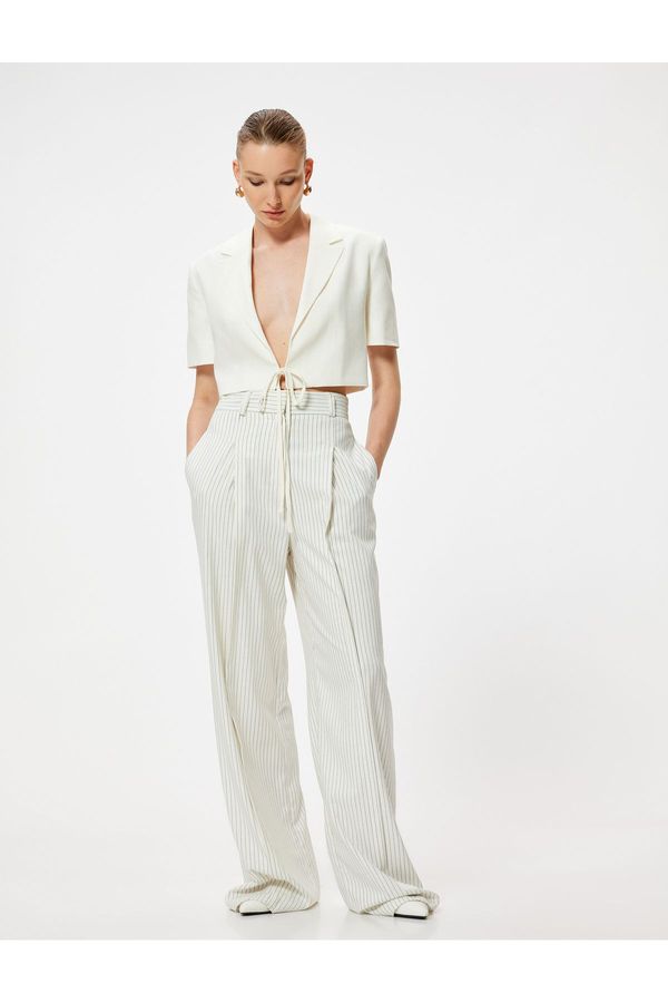 Koton Koton Front Tie Crop Linen Jacket Short Sleeve