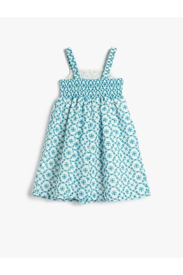 Koton Koton Girls' Dress with Straps, Embroidered Scallops, Cotton Lined.