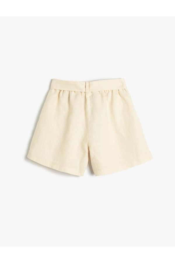 Koton Koton Girls' Linen Shorts With Belt Detailed Pocket. Elastic Waist.