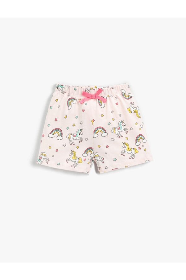 Koton Koton Girl's Unicorn Printed Cotton Shorts with Elastic Waist
