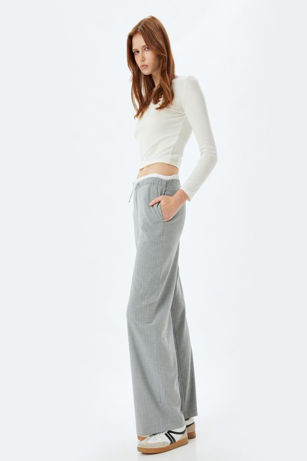 Koton Koton Gray Striped Women's Trousers