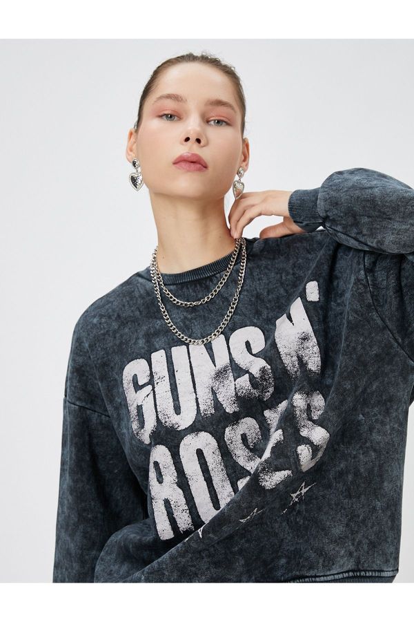 Koton Koton Guns N' Roses Sweatshirt Licensed Raised Washed Back Printed