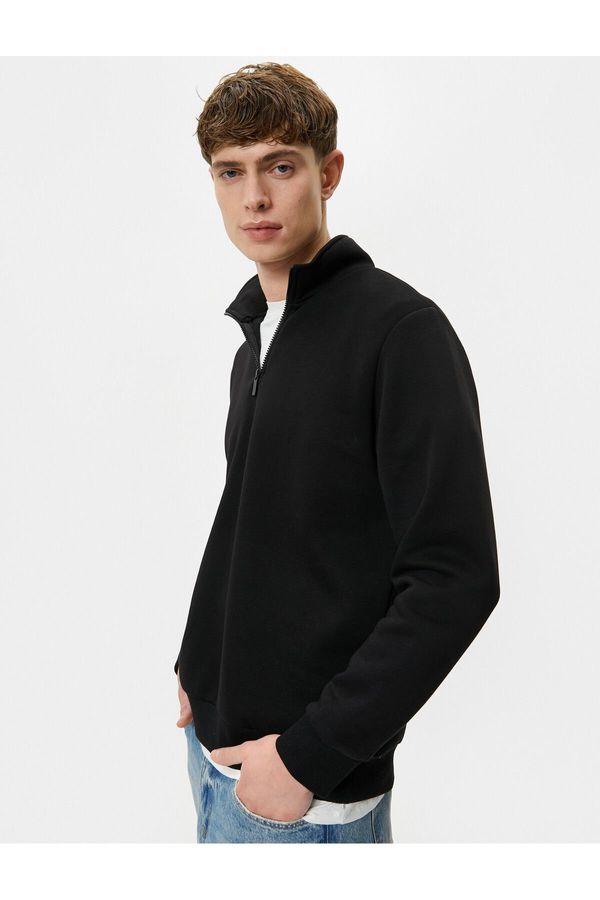 Koton Koton Half Zipper Sweatshirt Basic Stand Collar Ribbed Long Sleeve
