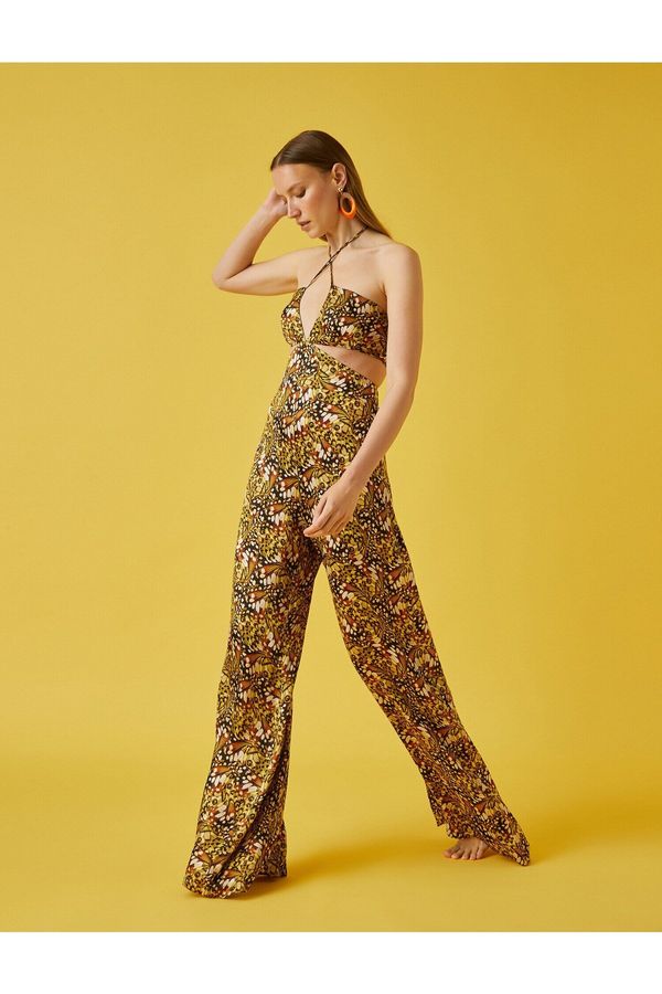 Koton Koton Halterneck Patterned Jumpsuit with Window Detail