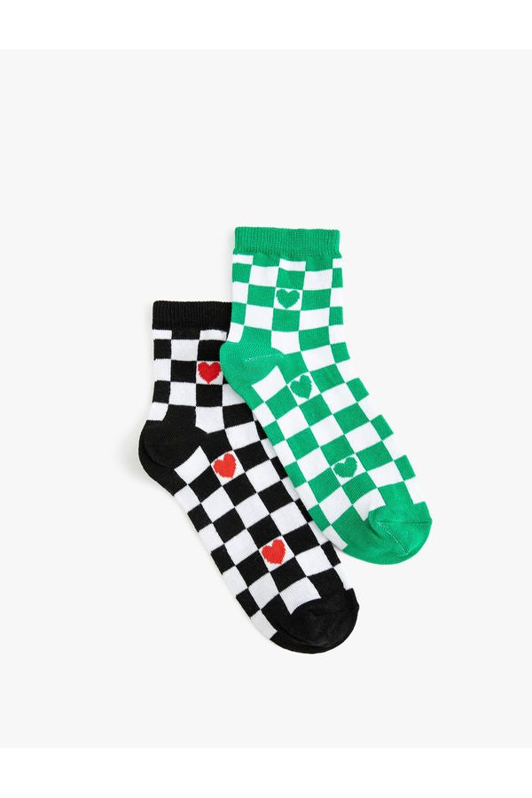 Koton Koton Heart-shaped 2-Pack Socks Set Checkerboard Pattern