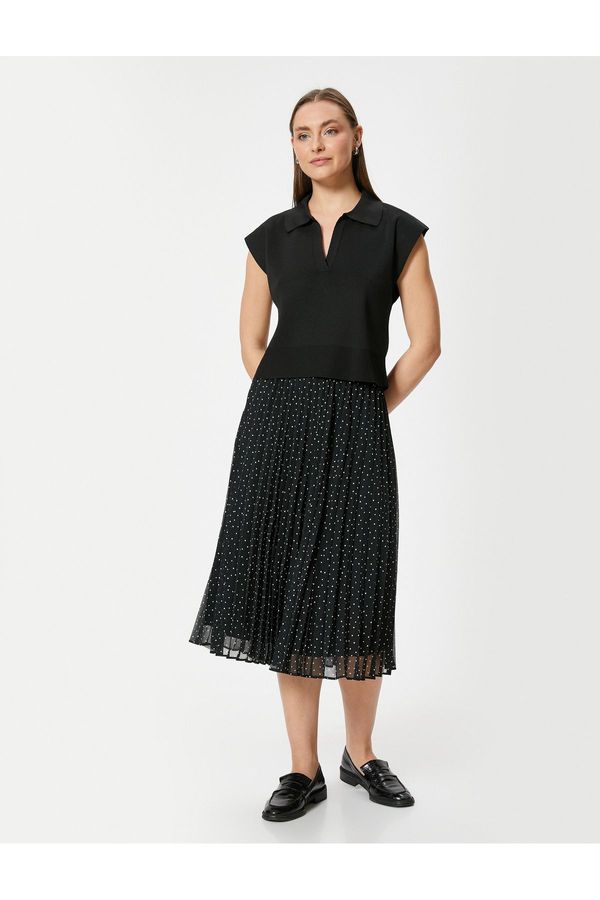 Koton Koton High Waist Tulle Lined Pleated Polka Dot Midi Skirt