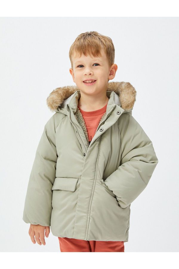 Koton Koton Hooded Coat Plush Lined Padded Pocket