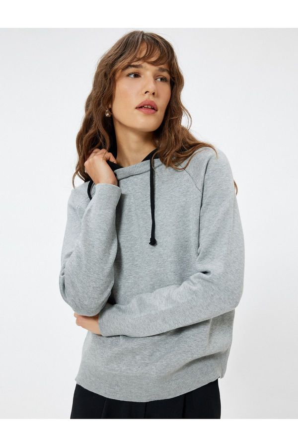 Koton Koton Hooded Knitwear Sweatshirt Pullover Color Contrast