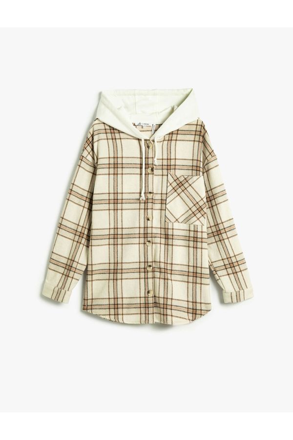Koton Koton Hooded Lumberjack Shirt Pocket Detailed Soft Textured Long Sleeve