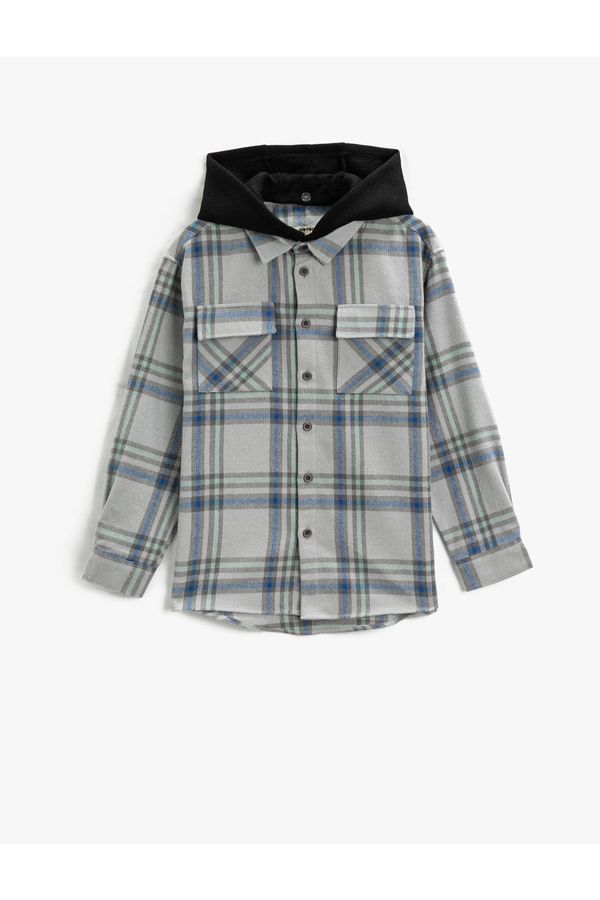 Koton Koton Hooded Lumberjack Shirt with Cover Double Pocket Soft Texture