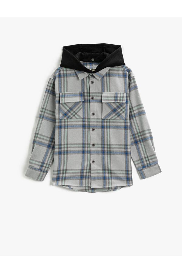 Koton Koton Hooded Lumberjack Shirt with Flap Double Pockets Soft Texture