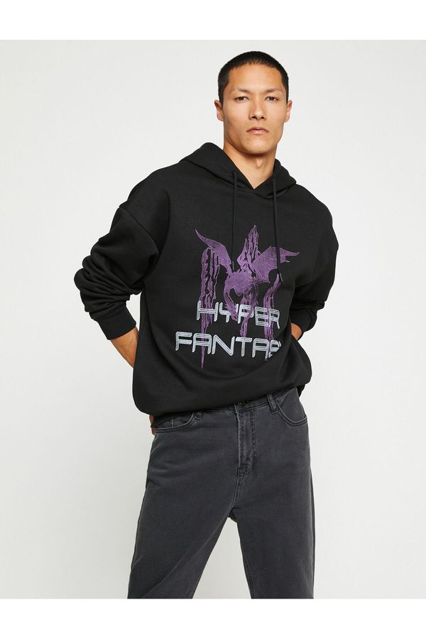 Koton Koton Hooded Oversize Sweatshirt Raised Butterfly Printed Bat Sleeve