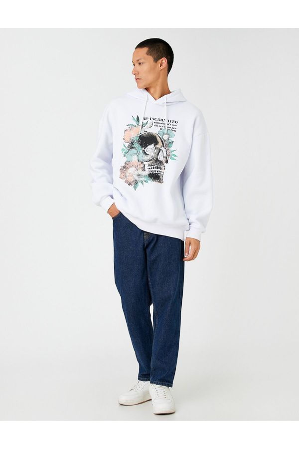 Koton Koton Hooded Oversize Sweatshirt Raised Skull Printed