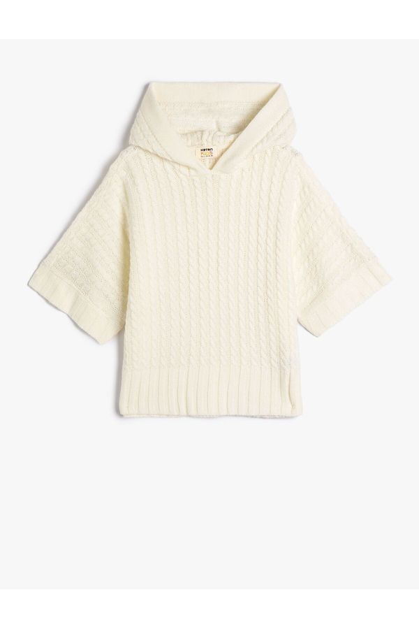 Koton Koton Hooded Poncho Short Sleeve Knit Detail