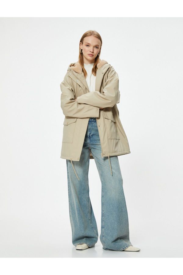 Koton Koton Hooded Raincoat Waterproof Zippered Pocket Detail