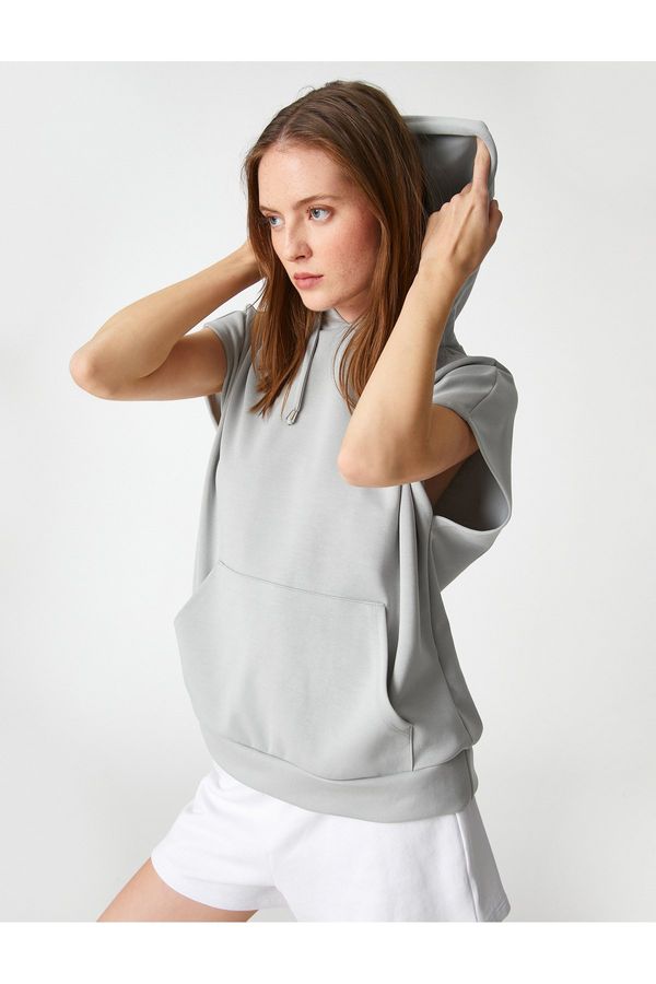 Koton Koton Hooded Short Sleeve Sweatshirt With Kangaroo Pocket Modal Blend.