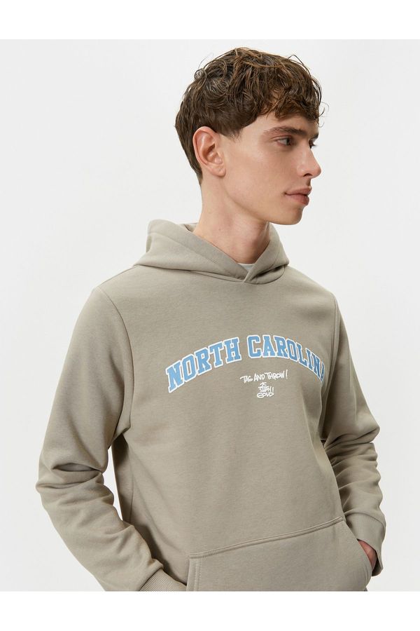 Koton Koton Hooded Sweat College Printed Kangaroo Pocket Detailed Ribbed