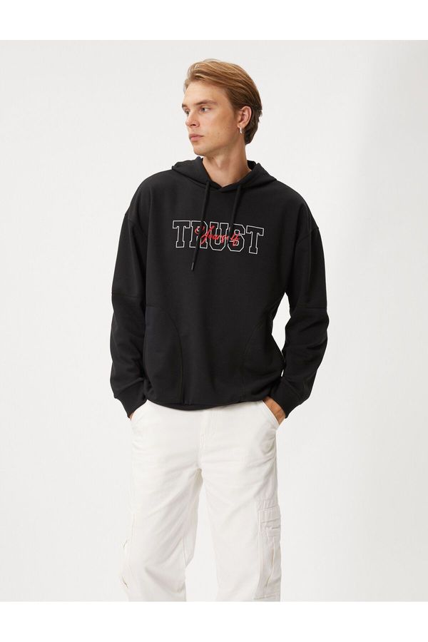 Koton Koton Hooded Sweat Slogan Printed Pocket Detailed Long Sleeve Ribbon